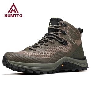 Les HUMTTO - HT-250460A chaussures de randonnée mid-top pour homme offrent une technologie Static Waterproof, avec tige mesh et synthétique, semelle robuste - bottines alpinisme marron/vert conçues pour confort et durabilité sur tous les sentiers.