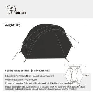 Deux tentes flottantes Vidalido pour une personne, avec moustiquaire et double paroi, sont installées sur l'herbe dans une zone boisée. Elles offrent un confort et une durabilité idéaux pour les aventures en plein air pendant trois saisons.