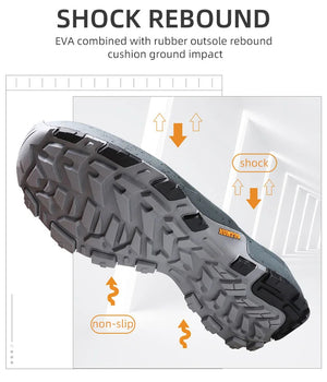 Les chaussures de randonnée montantes pour hommes Humtto "HUMTTO - HT-220463A" sont dotées d'une tige résistante aux éclaboussures et d'une semelle robuste avec des accents orange, soulignant leur design et leur protection imperméable.