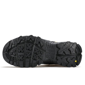 A single Humtto Chaussure de randonnée high-top "HT-250290A", vert et noir, en cuir véritable, avec lacets noirs et semelle antidérapante splash-proof, est présentée en vue latérale.