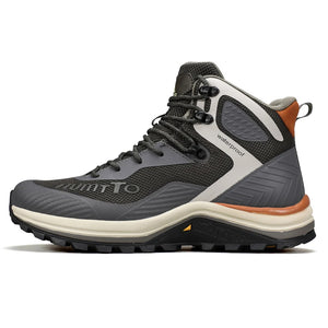 Les HUMTTO - HT-250460A chaussures de randonnée mid-top pour homme offrent une technologie Static Waterproof, avec tige mesh et synthétique, semelle robuste - bottines alpinisme marron/vert conçues pour confort et durabilité sur tous les sentiers.