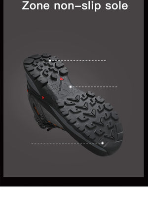 Les Chaussures de randonnée mid-top Humtto HT-250486B pour femme, en cuir véritable gris clair et beige avec accents bleus, semelle robuste et technologie Static Waterproof, idéales comme bottines d'alpinisme imperméables.