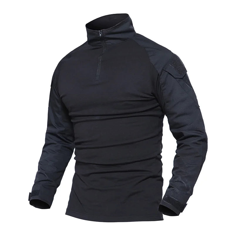 Chemise de combat / T-shirt tactique à manches longues,fermeture éclair 1/4 en coton et polyester "TACVASEN - TS001"