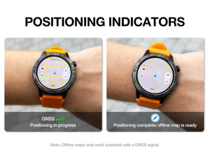 L'AGM Montre GPS Legion Pro est dotée d'un écran rond AMOLED de 1,43 pouce affichant l'heure, la date, la météo, le nombre de pas et la fréquence cardiaque. Elle est dotée d'un bracelet noir, d'une lunette métallique et est étanche 5ATM/IP68 pour un style moderne.