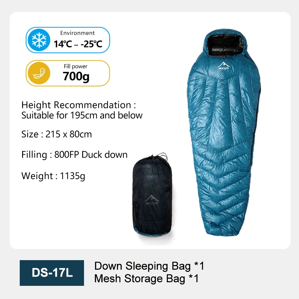 Sac de couchage ultralight en duvet de canard 800 FP & nylon imperméable RDS "Widesea - DS Series"