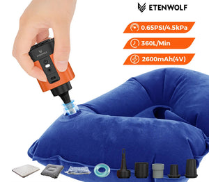 Pompe à air portable ETENWOLF AIR 3 avec 2600 mAh et lampe de camping – Gonflage et dégonflage pour matelas gonflables et articles de piscine. ETENWOLF