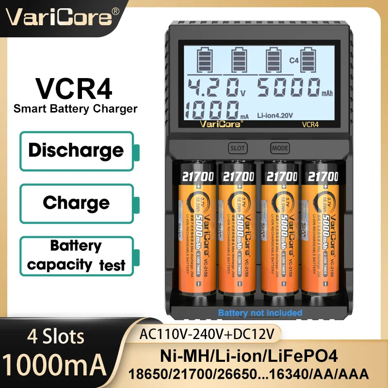 Chargeur intelligent avec écran LCD pour batteries Li-ion 3,7V / LiFePO4 3,2V / Ni-MH 1,2V "VariCore VCR4/P4"