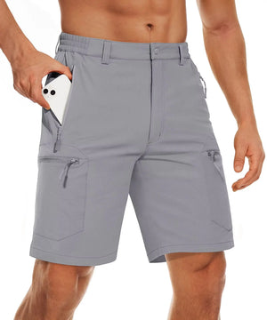 TACVASEN Short cargo d'été à 5 poches zippées, séchage rapide, pour homme, short de pêche, extensible, pour la randonnée en plein air, short de travail en nylon, léger Planète Rando