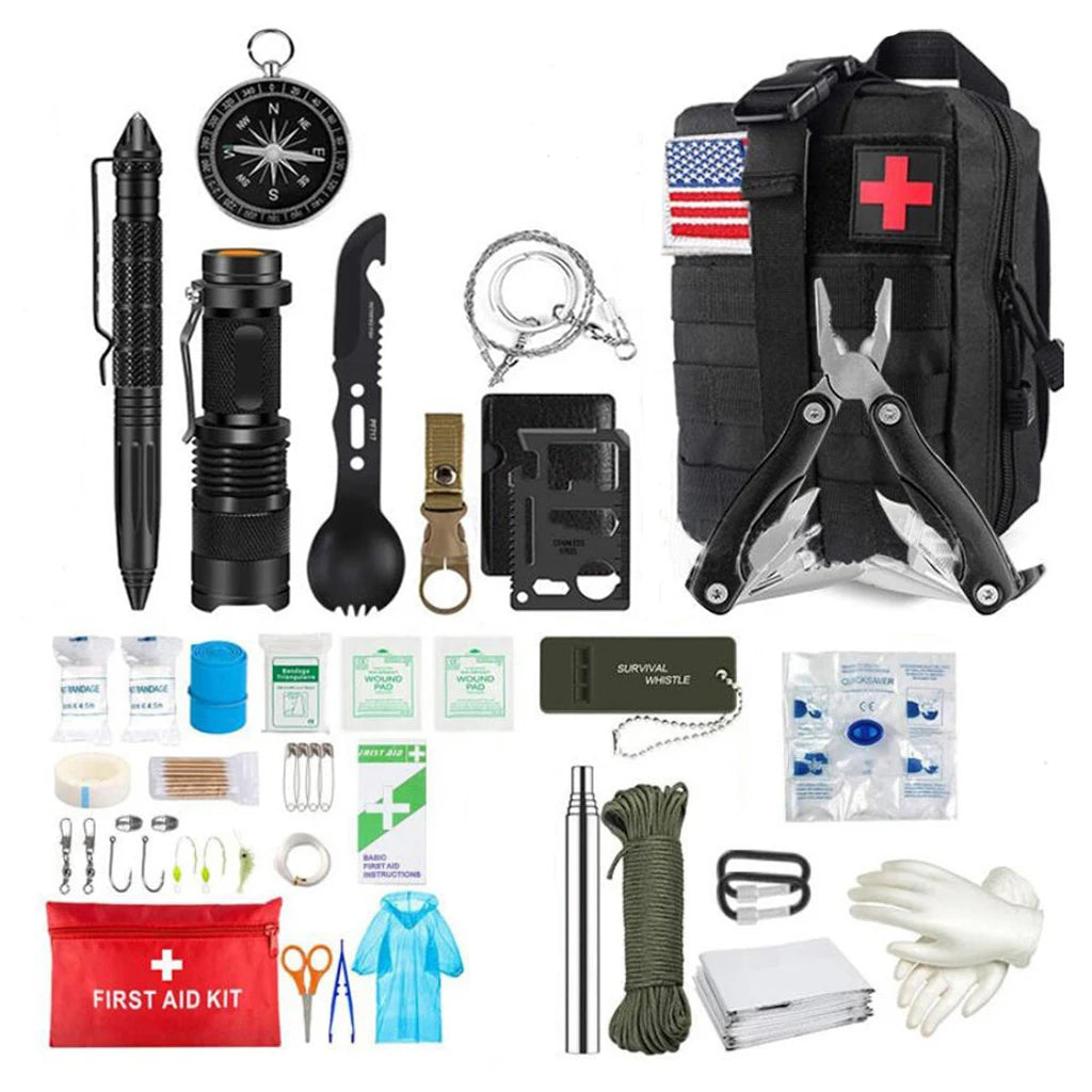 Kit de survie / trousse premiers secours avec pochette Molle "Sanke Rescue - Edc survival kit"