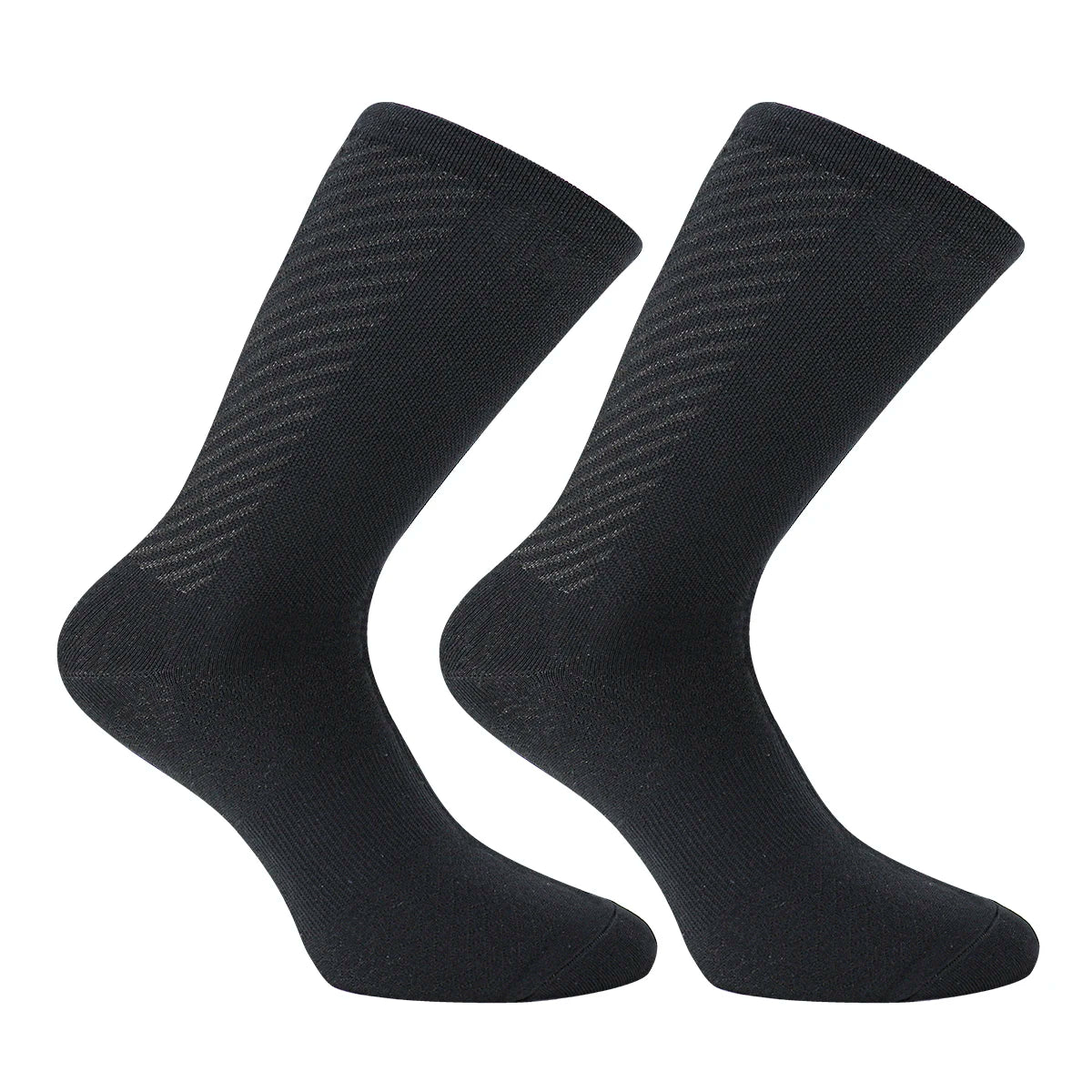 Trois paires de chaussettes de cyclisme pour hommes Daven Socks - YD-345, longueur ras du cou, en blanc, jaune néon avec accents noirs, et noir sont présentées côte à côte sur un fond blanc.