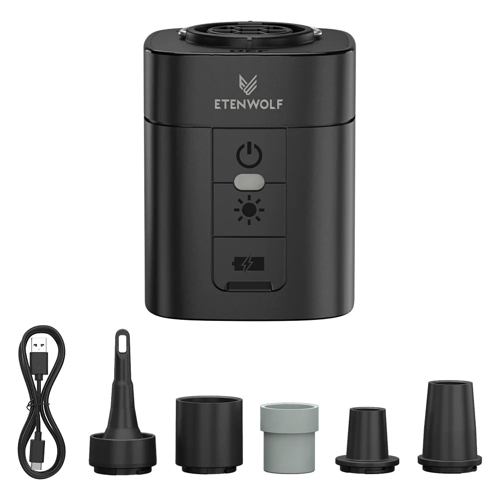 Pompe à air portable ETENWOLF AIR 3 avec 2600 mAh et lampe de camping – Gonflage et dégonflage pour matelas gonflables et articles de piscine. ETENWOLF