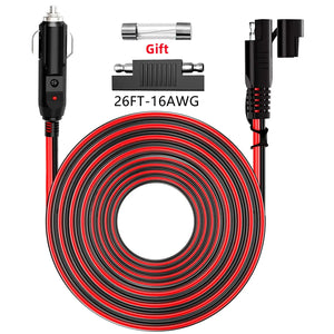 Rallonge pour allume-cigare de voiture 12 V/24 V Planète Rando 8 m, câble rouge/noir, fusible de secours, sécurité en plein air.