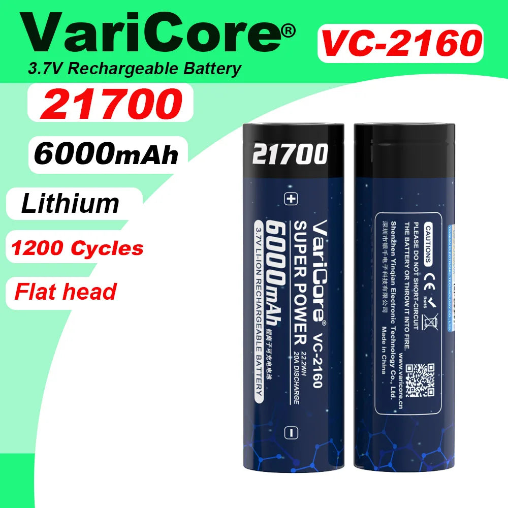 Batterie rechargeable 3,7 V 6 000 mAh 21700 Li-ion pour lampe "VariCore - VC-2160"