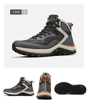 Les HUMTTO - HT-250460A chaussures de randonnée mid-top pour homme offrent une technologie Static Waterproof, avec tige mesh et synthétique, semelle robuste - bottines alpinisme marron/vert conçues pour confort et durabilité sur tous les sentiers.