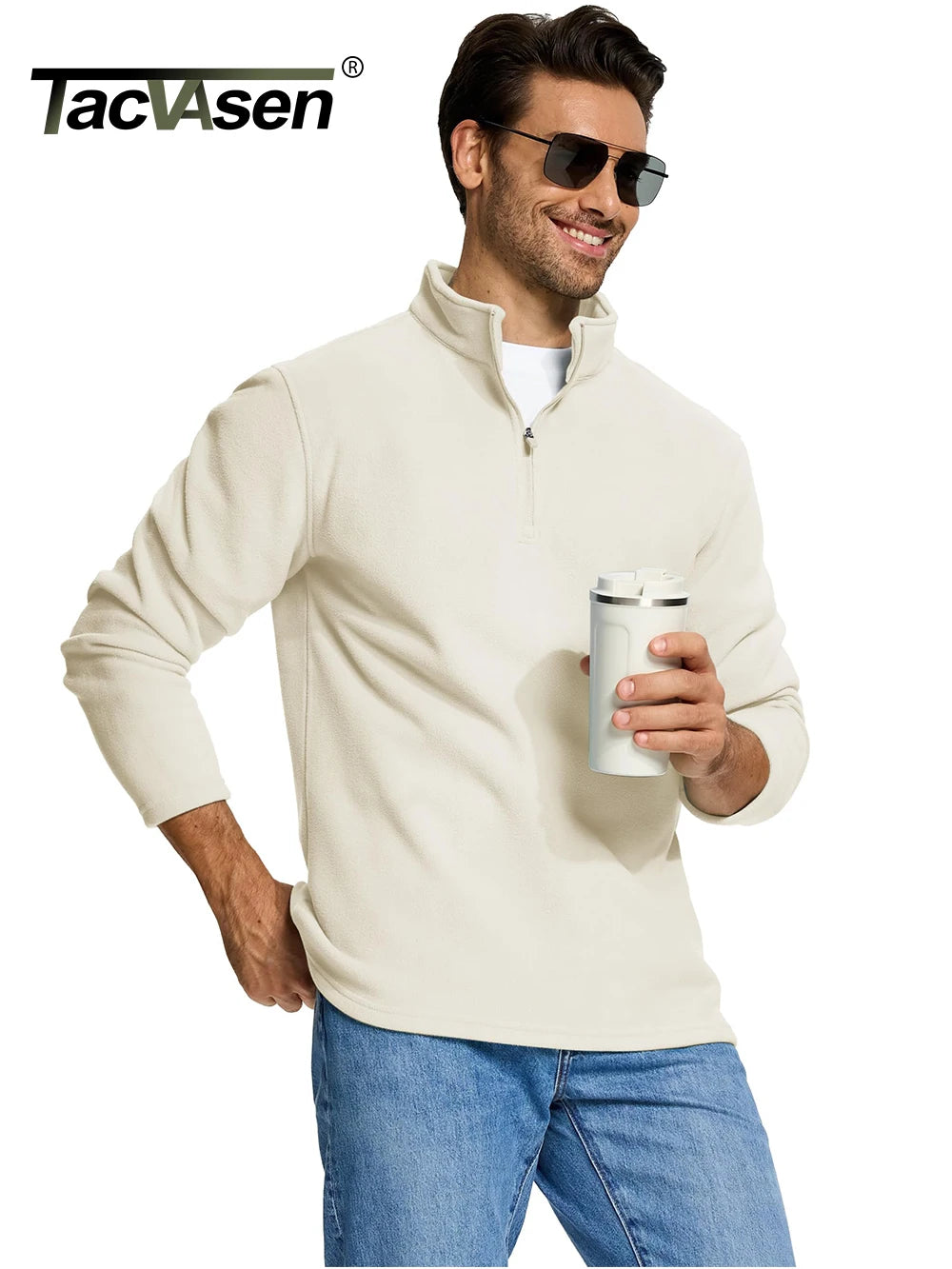 Pull thermique / sweat-shirt polaire à col zippé 1/4 pour homme "TACVASEN - TJ642"