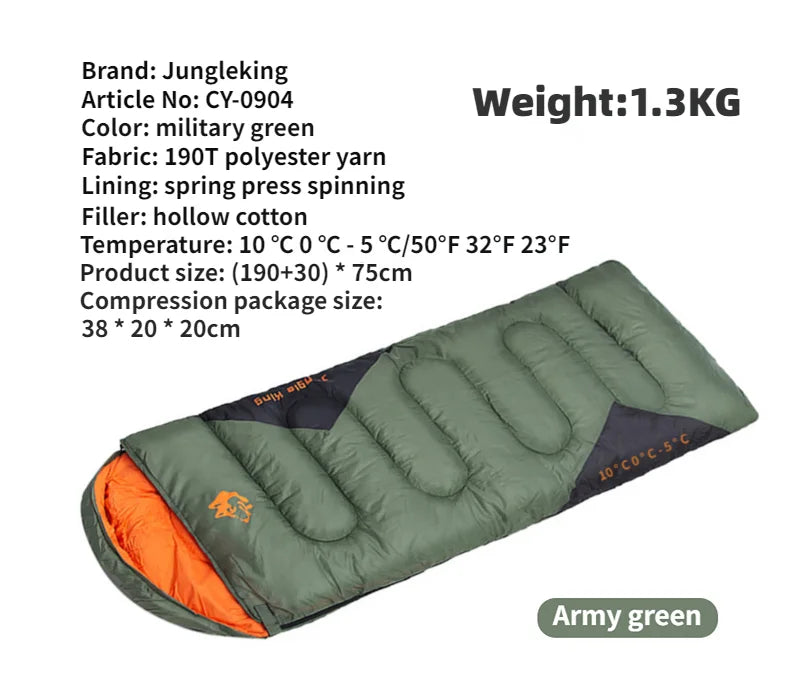 Sac de couchage synthétique imperméable jusqu'à -5°C confort "JUNGLEKING - CY0904"