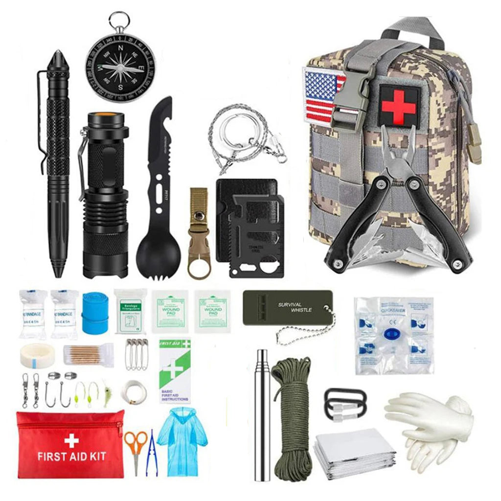 Kit de survie / trousse premiers secours avec pochette Molle "Sanke Rescue - Edc survival kit"