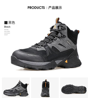 Les bottines tactiques 100% imperméables Humtto - HT-240760A pour homme, marron et noires, avec semelle robuste, tige en mesh et suède, et fermeture à lacets, sont idéales pour ceux recherchant des chaussures imperméables.