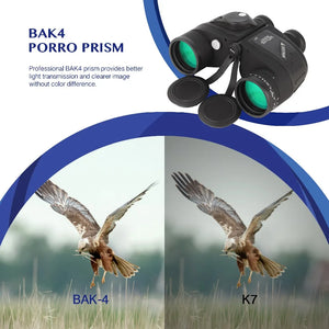 Jumelles 10x50 télescope militaire marin adultes étanche avec télémètre boussole BAK4 prisme HD observation des oiseaux pour la chasse Bostron