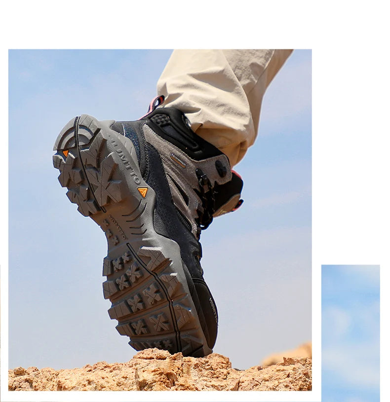 Les bottines tactiques 100% imperméables Humtto - HT-240760A pour homme, marron et noires, avec semelle robuste, tige en mesh et suède, et fermeture à lacets, sont idéales pour ceux recherchant des chaussures imperméables.