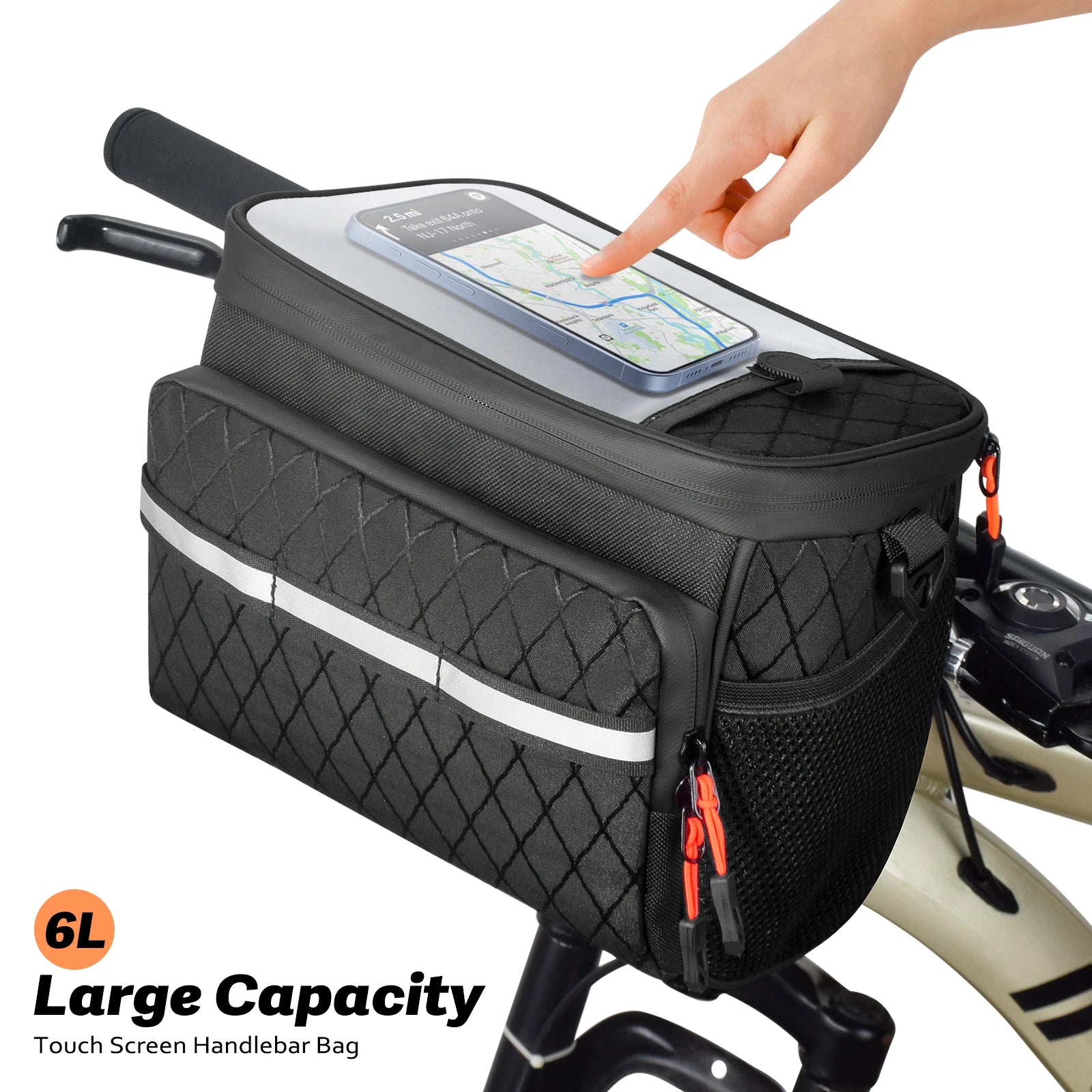 Sac avant de vélo New6L, multifonctionnel, grande capacité, panier de vélo isotherme avec écran tactile, accessoire de vélo multi-poches pour l'extérieur Planète Rando