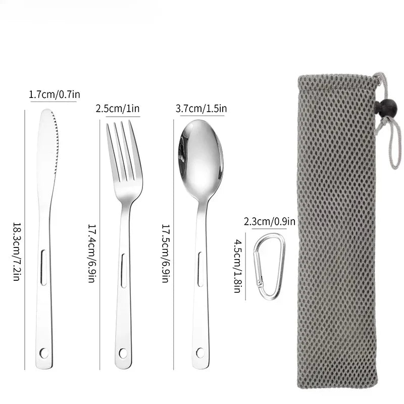 Ensemble de 3 couverts portables en acier inoxydable "Shinetrip - Kitchen portable set"