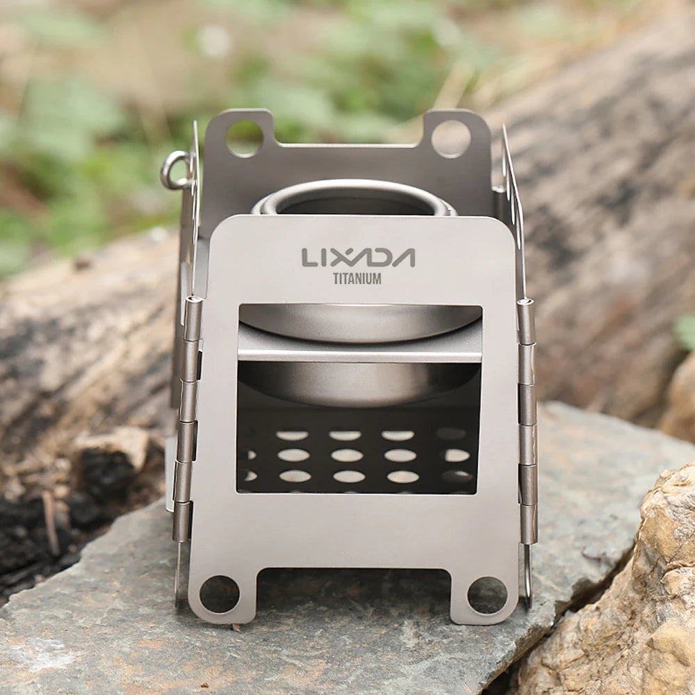 Réchaud à bois pliable en titane avec mini-réchaud à alcool "Lixada - Wood Titanium Stove"