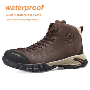 Les Humtto Chaussures de randonnée mid-top "HT-210371A" bottines d'expédition 100% imperméables pour homme offrent une semelle robuste, une adhérence durable et des chaussettes intégrées, idéales pour la pluie ou traverser des rivières.