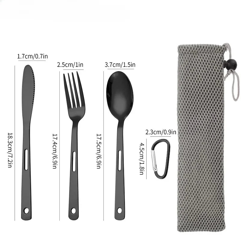 Ensemble de 3 couverts portables en acier inoxydable "Shinetrip - Kitchen portable set"