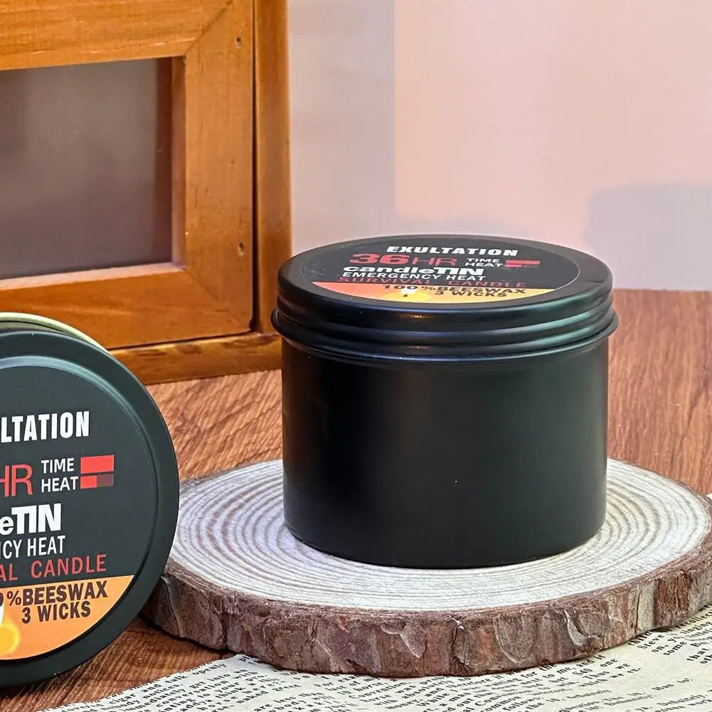 Bougie de survie longue durée 36 heures à 3 mèches en cire d'abeille "CandleTin - Emergency Heat"