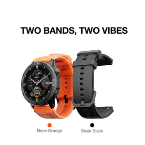 L'AGM Montre GPS Legion Pro est dotée d'un écran rond AMOLED de 1,43 pouce affichant l'heure, la date, la météo, le nombre de pas et la fréquence cardiaque. Elle est dotée d'un bracelet noir, d'une lunette métallique et est étanche 5ATM/IP68 pour un style moderne.