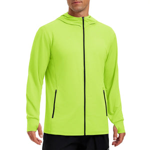Veste de protection solaire UPF 50+ pour homme TACVASEN, veste de pêche légère à capuche avec 4 poches et trous pour les pouces, respirante Planète Rando