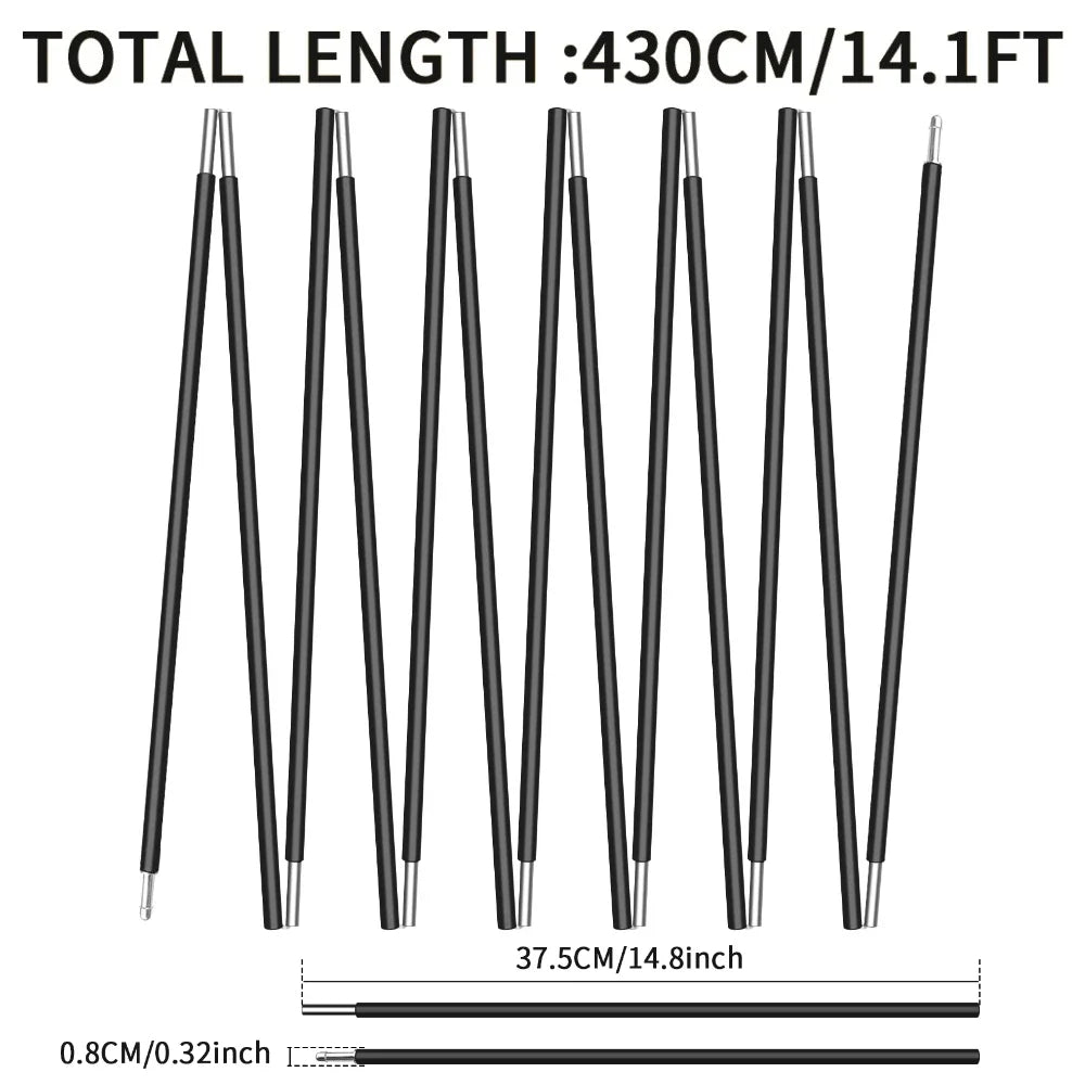 Poteau de tente en alliage d'aluminium, 4.3M/3.6M, Support de Camping, accessoires de remplacement pour randonnée, auvent, cadres d'abri, tiges, 1 pièce/2 pièces Top Pole