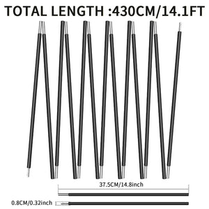 Poteau de tente en alliage d'aluminium, 4.3M/3.6M, Support de Camping, accessoires de remplacement pour randonnée, auvent, cadres d'abri, tiges, 1 pièce/2 pièces Top Pole