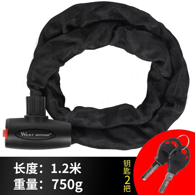 Antivol à chaîne en alliage d'acier dur pour vélo électrique, VTC et VTT "WEST BIKING - Chain Lock 00A" - Planète Rando