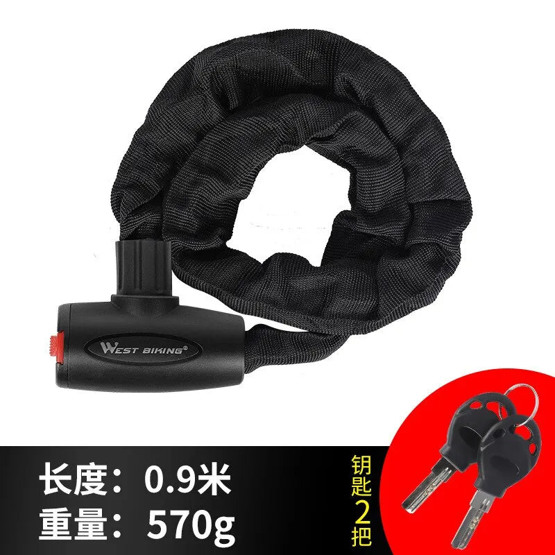 Antivol à chaîne en alliage d'acier dur pour vélo électrique, VTC et VTT "WEST BIKING - Chain Lock 00A" - Planète Rando