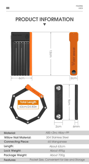 Antivol pliable pour vélo, VTT, route et gravel "WEST BIKING - YP0705071" - Planète Rando