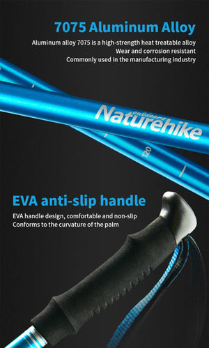 Bâton de randonnée ultraléger et pliable en alliage d'aluminium 275g "Naturehike - ST09 Walking Sticks" - Planète Rando