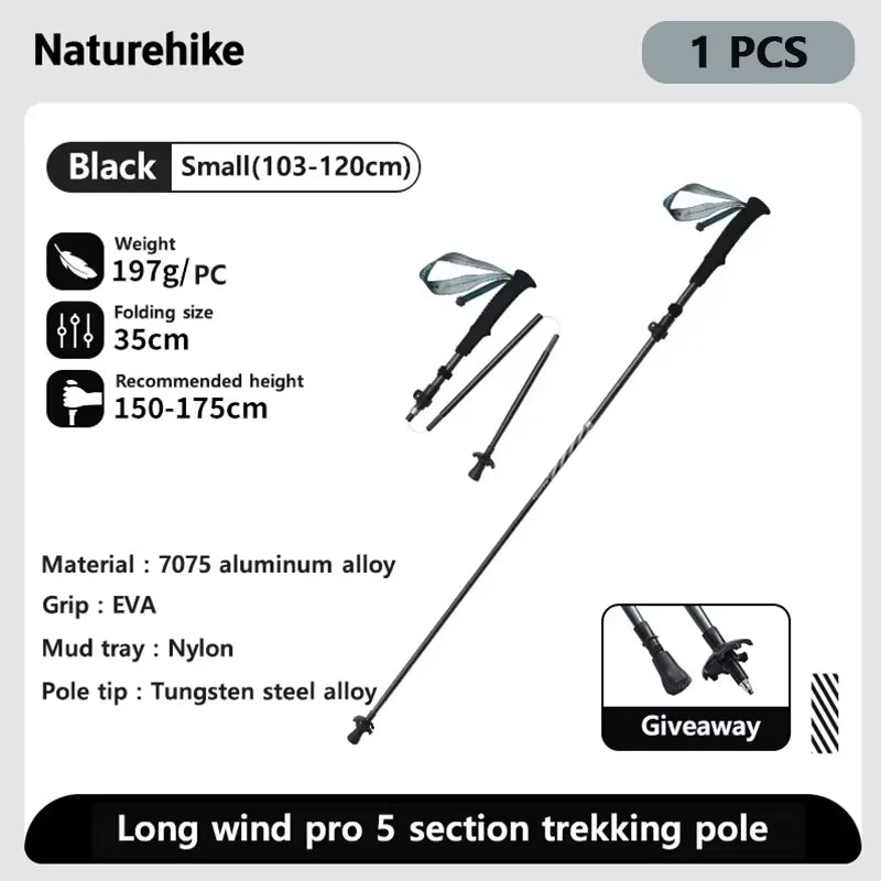 Bâton de trekking télescopique pliable & ultralight en fibre de carbone avec technologie 3K carbon fiber 189g l'unité "Naturehike - UL/PRO Carbon series" - Planète Rando