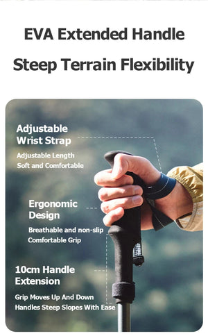 Bâton de trekking télescopique pliable & ultralight en fibre de carbone avec technologie 3K carbon fiber 189g l'unité "Naturehike - UL/PRO Carbon series" - Planète Rando