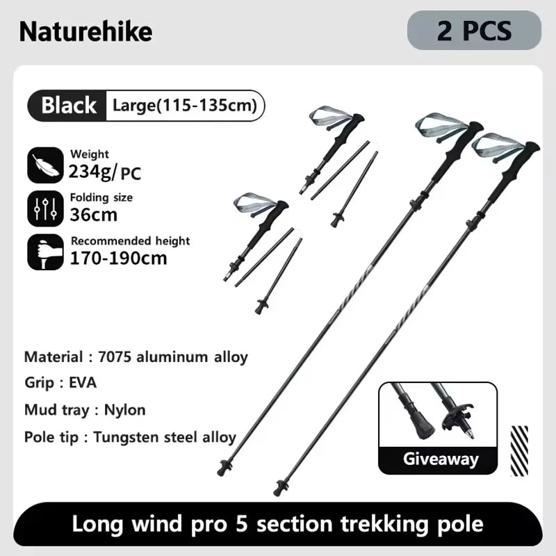 Bâton de trekking télescopique pliable & ultralight en fibre de carbone avec technologie 3K carbon fiber 189g l'unité "Naturehike - UL/PRO Carbon series" - Planète Rando