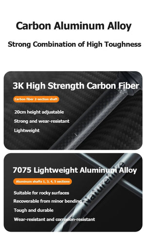 Bâton de trekking télescopique pliable & ultralight en fibre de carbone avec technologie 3K carbon fiber 189g l'unité "Naturehike - UL/PRO Carbon series" - Planète Rando