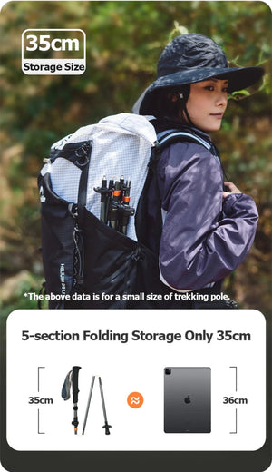 Bâton de trekking télescopique pliable & ultralight en fibre de carbone avec technologie 3K carbon fiber 189g l'unité "Naturehike - UL/PRO Carbon series" - Planète Rando