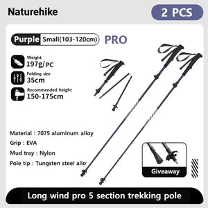 Bâton de trekking télescopique pliable & ultralight en fibre de carbone avec technologie 3K carbon fiber 189g l'unité "Naturehike - UL/PRO Carbon series" - Planète Rando