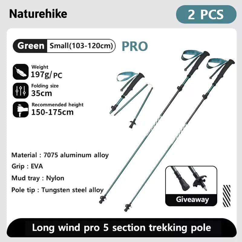 Bâton de trekking télescopique pliable & ultralight en fibre de carbone avec technologie 3K carbon fiber 189g l'unité "Naturehike - UL/PRO Carbon series" - Planète Rando