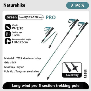 Bâton de trekking télescopique pliable & ultralight en fibre de carbone avec technologie 3K carbon fiber 189g l'unité "Naturehike - UL/PRO Carbon series" - Planète Rando