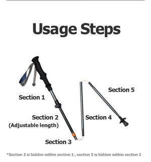 Bâton de trekking télescopique pliable & ultralight en fibre de carbone avec technologie 3K carbon fiber 189g l'unité "Naturehike - UL/PRO Carbon series" - Planète Rando