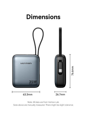 Batterie externe / powerbank 10 000 mAh à charge rapide PD35 W "Vention - Dash series" - Planète Rando
