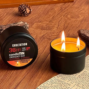 Bougie de survie longue durée 36 heures à 3 mèches en cire d'abeille "CandleTin - Emergency Heat" - Planète Rando