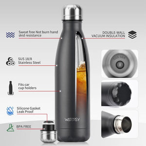 Bouteille d'eau isotherme en acier inoxydable double paroi de 500 ml sans BPA "Watersy - SX - S17" - Planète Rando